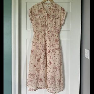 LUCKY BRAND Short Sleeve Midi Shirtdress Floral Sheer Button Up